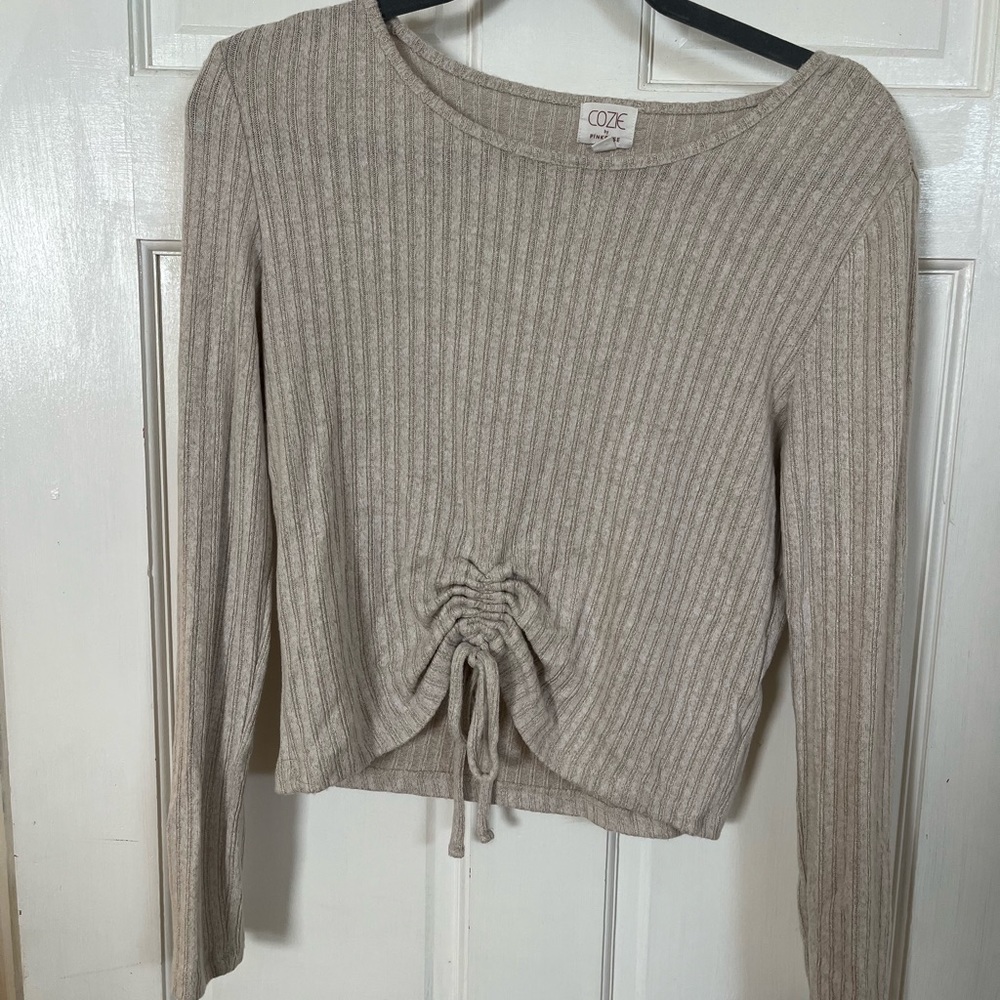 Beige Sweater Top with tie